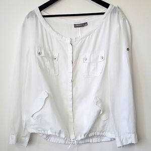 SUSAN WOMEN'S 100% LINEN LONG SLEEVE WHITE BUTTON DOWN BLOUSE